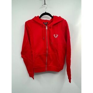 True Religion Lurex Buddha Hoodie Womens XL Flame Scarlet Graphic Zip Up NWT